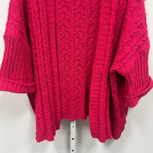 Umgee Magenta Pink Cable Knit Open Front Cardigan Sweater‎ M/L Chunky Oversized thumbnail 4