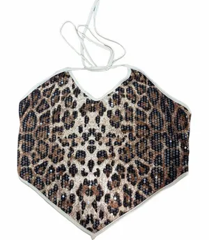 SHEIN Curve Women’s Leopard Print Sequin Halter Top thumbnail 1