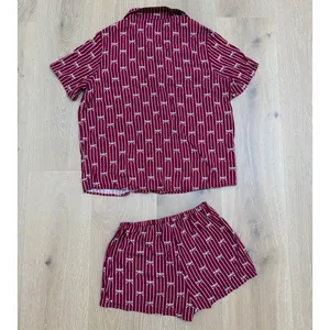 White Fox Shorts Pajamas Bow Print Personalized "Kat" Size S Burgundy Red thumbnail 5