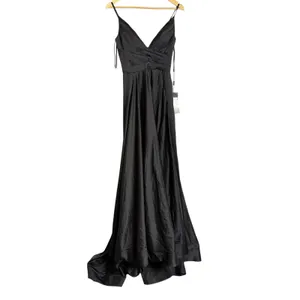 La Femme Black Long Satin Prom Gown Dress with Side Slit Full Skirt Size 0 NWT thumbnail 11