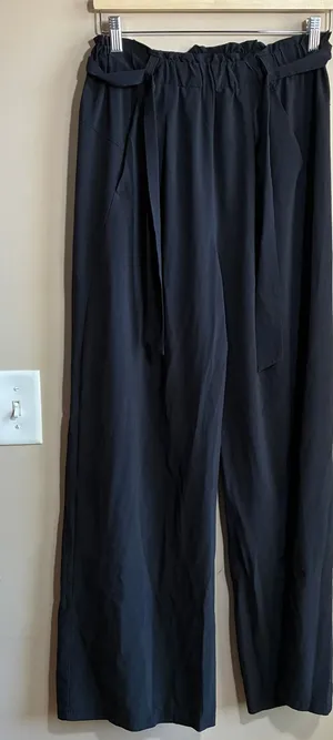 All in Motion Wide Leg Paperbag Waist Pants Small Black Womens Stretch Tie Belt thumbnail 1