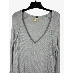 Free People We The Free Laguna Thermal Top XS Dusty Blue Oversized Waffle Knit thumbnail 4