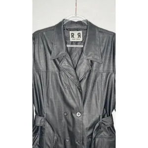 1990s Rave 4 Real Black Coated Stretch Trench Coat Women’s M/L thumbnail 4