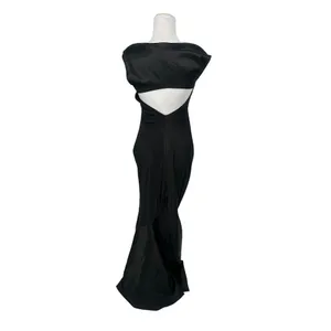Vtg Scene Black Satin Maxi Mermaid Dress 3/4 Square Neck 90s Y2K Prom Goth Gown thumbnail 3