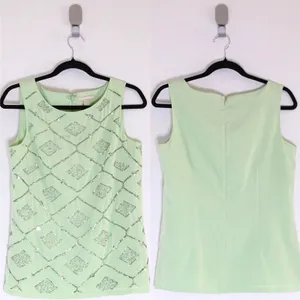 Banana Republic Mint Green Beaded Diamond Print Sleeveless Blouse Size 6 thumbnail 2
