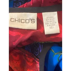 Chico's Y2K Silk Lace Burnout Velvet‎ Patchwork Artsy Boho Art to Wear Tie Front Top Med thumbnail 5