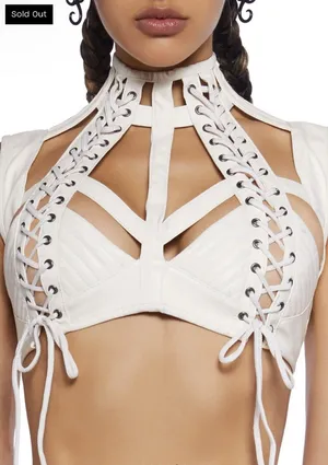 Dolls kill RUDE AWAKENING HARNESS BRA TOP Size Small Club Exx Ivory Faux Leather thumbnail 1
