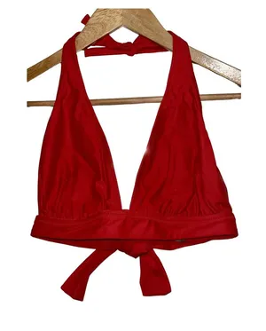NEW J. Crew DD Halter Tie-Back Bikini Top With Mesh BY633 Cerise Red Size XS thumbnail 1