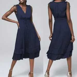 White House Black Market Navy Blue Sleeveless Pleated Midi Dress XL thumbnail 10