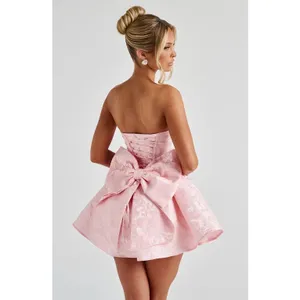 NWT Babyboo Salome Mini Dress Blush Jacquard Fit & Flare Cocktail Dress Size M thumbnail 2