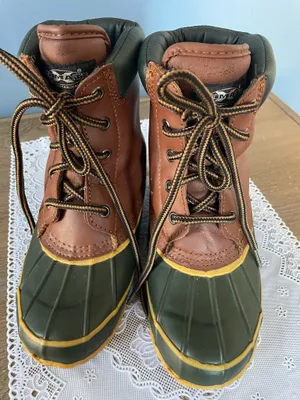 Climate Insoles of DuPont Brown Leather Green Duck Boots Size 6.5 Thermolite thumbnail 1