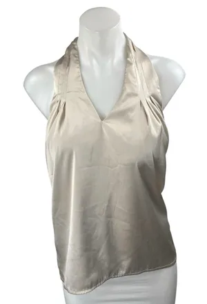 Superdown Beige Silk Satin Sleeveless Halter V Neck Open Back Tank Top Size S thumbnail 1