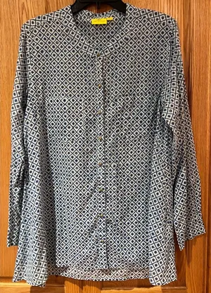 Roberta Roller Rabbit‎ Gold Button Down Geometric Print Shirt Tunic Size Large thumbnail 1