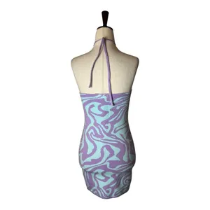 Motel Rocks Dress Women XS Purple Jagged Swirl Lavender Riri Knit‎ Halter Mini thumbnail 3