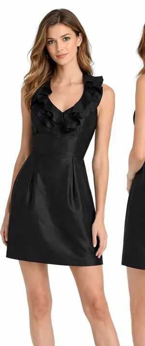 Lynn Lugo Silk Ruffle Neck Cocktail Dress Women 4 Black‎ Gothic LBD Cocktail thumbnail 1