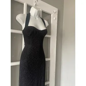 Anthropologie Hutch Black Textured Halter Midi Dress Flounce Hem thumbnail 9