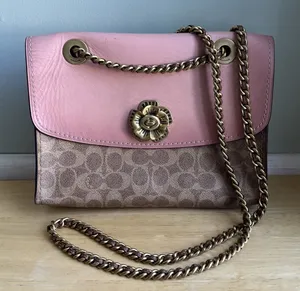 COACH Parker 30585 Pink C Logo Canvas Leather Shoulder Crossbody‎ Bag thumbnail 1
