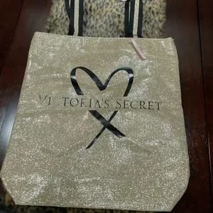 Nwt Victorias Secret Glittery‎ Gold Xl Tote thumbnail 2