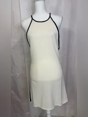 H&M White Halter Slip Dress with Black Trim thumbnail 3