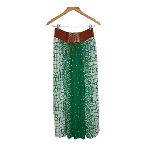 Magic Pleated Maxi Skirt Womens Medium Green Mosaic‎ Print Corset Waist Boho thumbnail 2