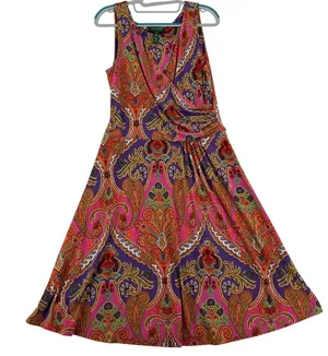 Lauren‎ Ralph Lauren Pink Purple Paisley Faux Wrap Dress Sleeveless Small thumbnail 1