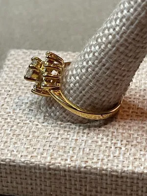 Vintage 80s Gold Plated Thailand Cubic Zirconia Swirl Cluster Cocktail Ring Size thumbnail 3