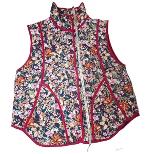 NWT Dokotoo Floral Quilted Puffer Vest Navy Burgundy Trim Snap Front‎ Sz XL thumbnail 11