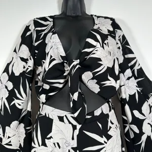 Show Me Your Mumu Jaelynn Jumpsuit Womens Medium Black/White Tied Up Bell Sleeve thumbnail 3