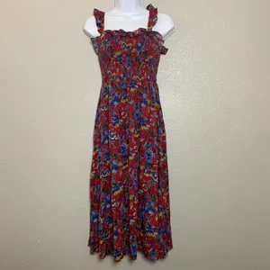 Natural Life Megan Smocked Midi Dress Small Bohemian Boho Chic Cottagecore thumbnail 2