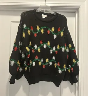 Women’s Size Small Christmas Lights Black Sweater Holiday Whimsy Party Festive thumbnail 1