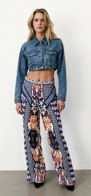 Jealous Tomato Boho Print Wide Leg High Rise Pants Womens Sz S Festival Tribal Aztec Patchwork thumbnail 1