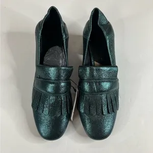 Mango MNG‎ Metallic Green Heeled Loafer Size 36 thumbnail 2