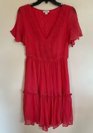 Women’s Sundance Monaco Meetup Sundress Coral Lined Flutter Sleeve‎ Size Small thumbnail 1
