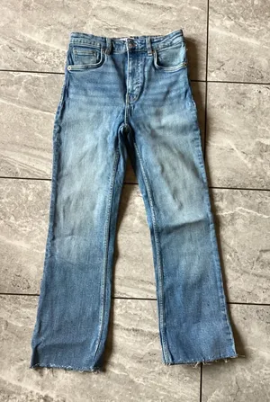 Zara Womens High Rise Straight Leg Jeans Blue Raw Hem Size 2 EUR 34 thumbnail 1