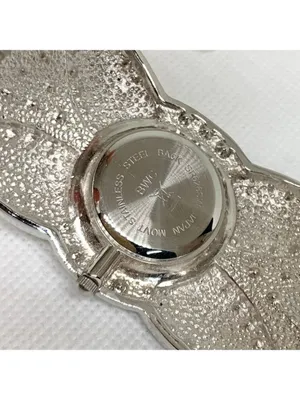 Silver tone women’s cuff bracelet watch 35mm quartz analog rhinestones 7.5” runs thumbnail 7