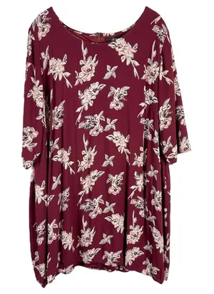 Ellos Plus Size‎ 22 Dress Shift Maroon Floral Shift Mini Lined Back Zip 1514 thumbnail 1