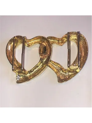Vintage Brushed Soft Gold Tone Double Heart Retro Boho Belt Buckle thumbnail 3