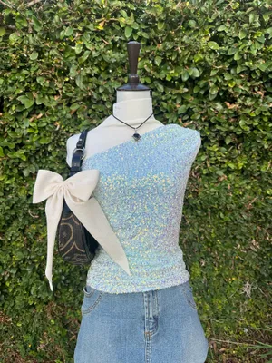 ✨2000’s off the shoulder sequins top Blue thumbnail 2
