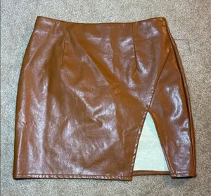 Lulus‎ Brown Faux Leather Skirt with Slit thumbnail 1