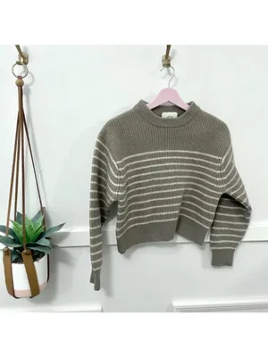 Aritzia Wilfred Maria Merino Wool Pullover Crewneck Striped Sweater Size M thumbnail 2