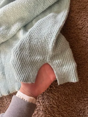 Aerie Blue V-neck Waffle Knit Sweater thumbnail 3