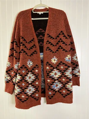 Maurices Rust Colored Aztec Open-Front Cardigan Sweater Size Large thumbnail 1