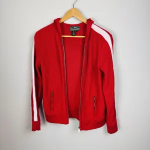 Ralph Lauren Active Red/White Hooded Zip Up Sweater Jacket Women's Size Medium‎ thumbnail 8