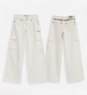 NWT Miss Me Low-Rise Cargo Wide Leg Jeans - Off White Angel Wings ✨ Size 27x30 thumbnail 2