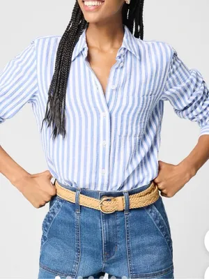J. Crew Striped Blue White Button Up Shirt Women’s Small thumbnail 1