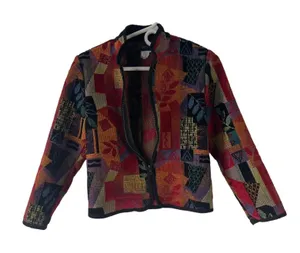 A La Carte Women's Size P XS‎ Abstract Multicolor Corduroy Zip Jacket thumbnail 1