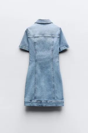 ZARA Dress mini denim jeans button up collar casual short sleeve thumbnail 6