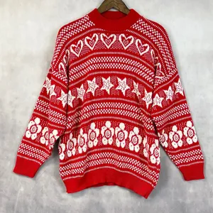 Vintage Fair Isle Sweater Womens M/L Hearts Stars Flowers Indie Nordic Cabin USA thumbnail 2