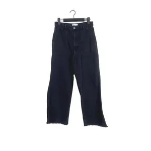 Zara Relaxed Fit Utility Style Wide Leg High Rise Raw Hem Jeans Pockets M Black thumbnail 11