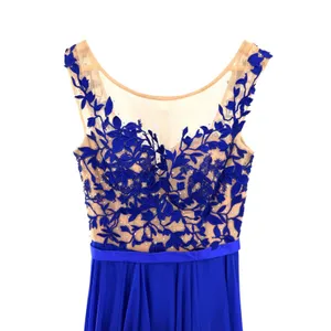 Sherri Hill Royal Blue Floral Embroidered Illusion Gown Size 6 Prom Formal Dress thumbnail 2